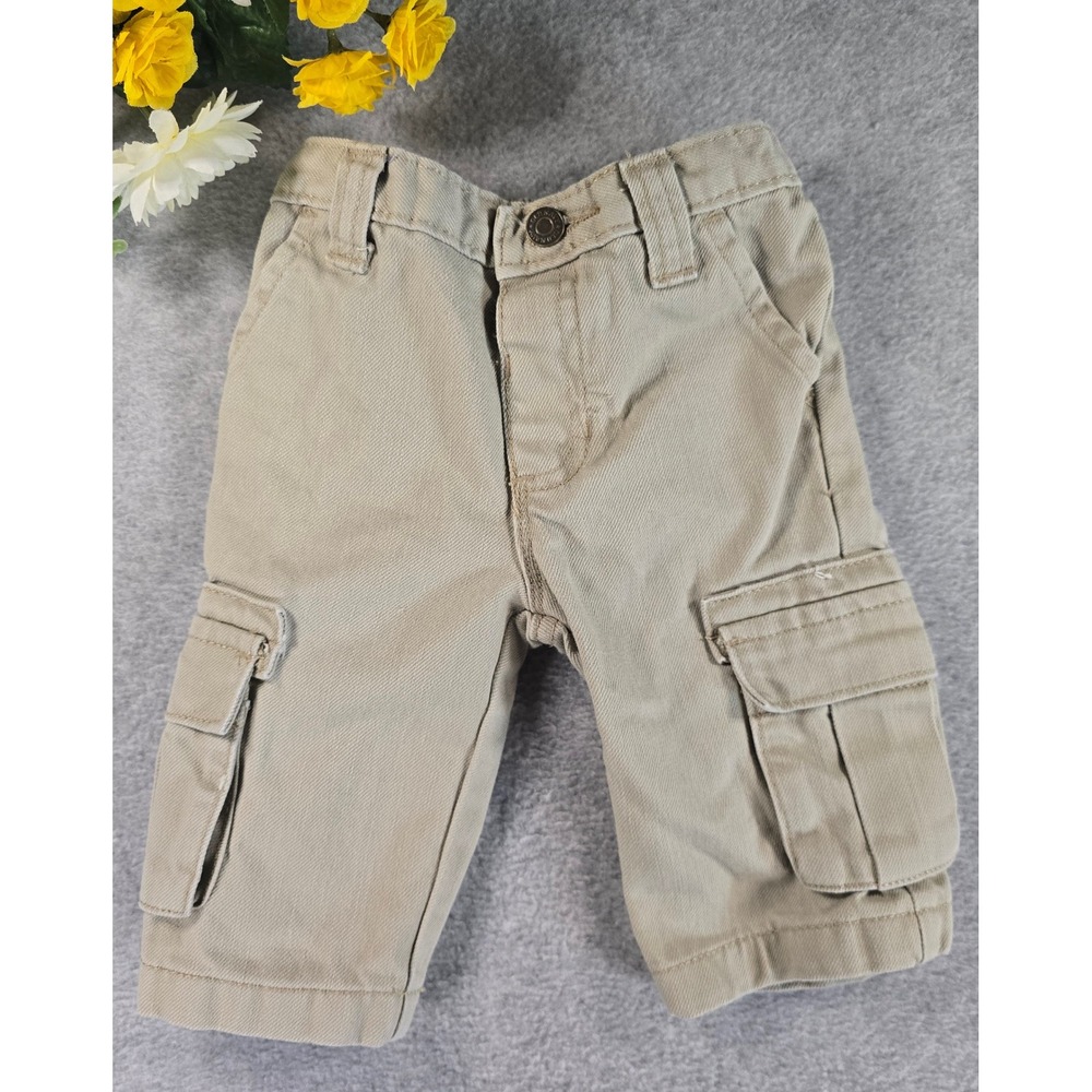 Y2K Old Navy Baby Boys Khaki Cargo Pants Tan 3-6m Cotton 2006 Vintage